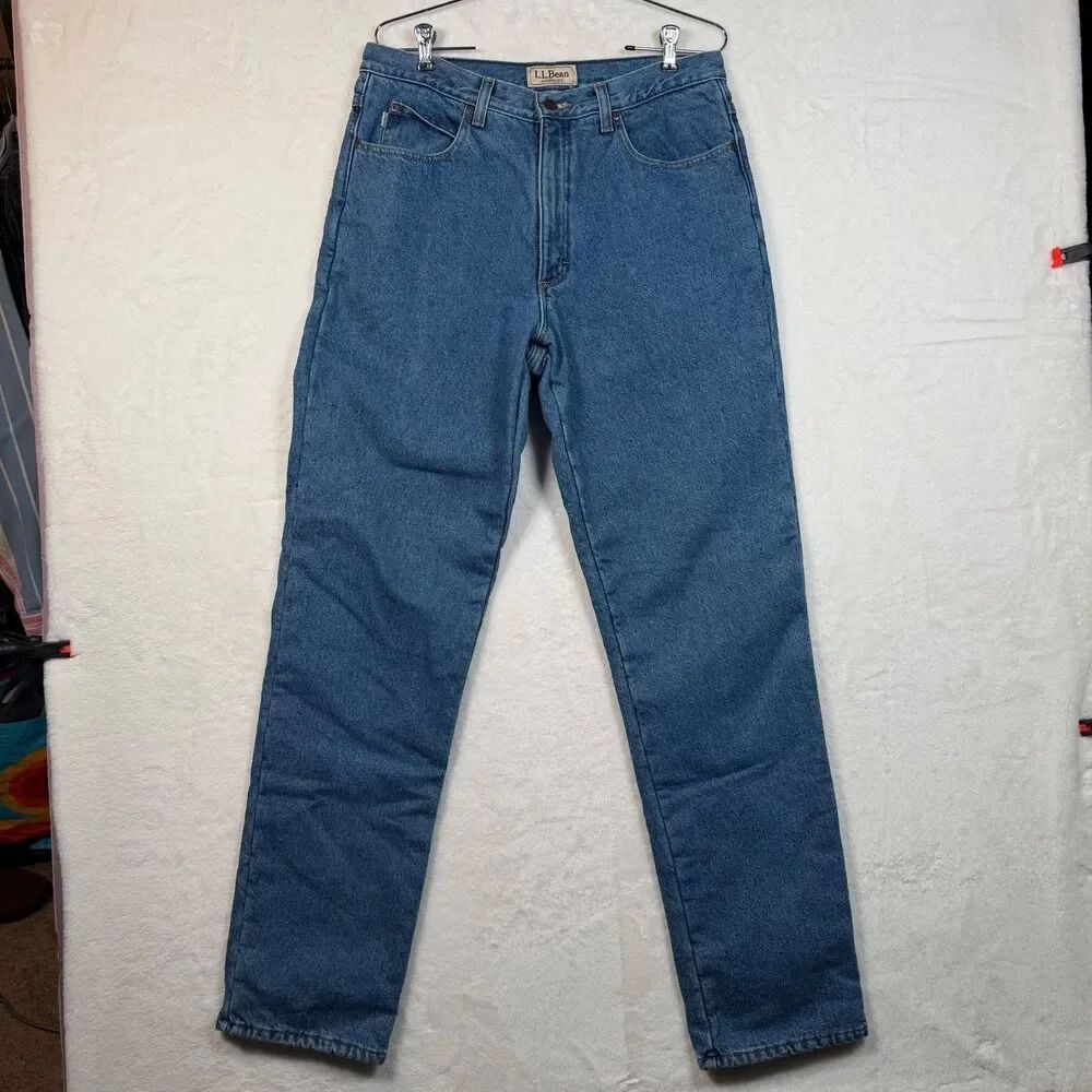 L.L. Bean Fleece Lined Jeans Mens 33x34 Classic Fit Blue Cotton Warm Straight
